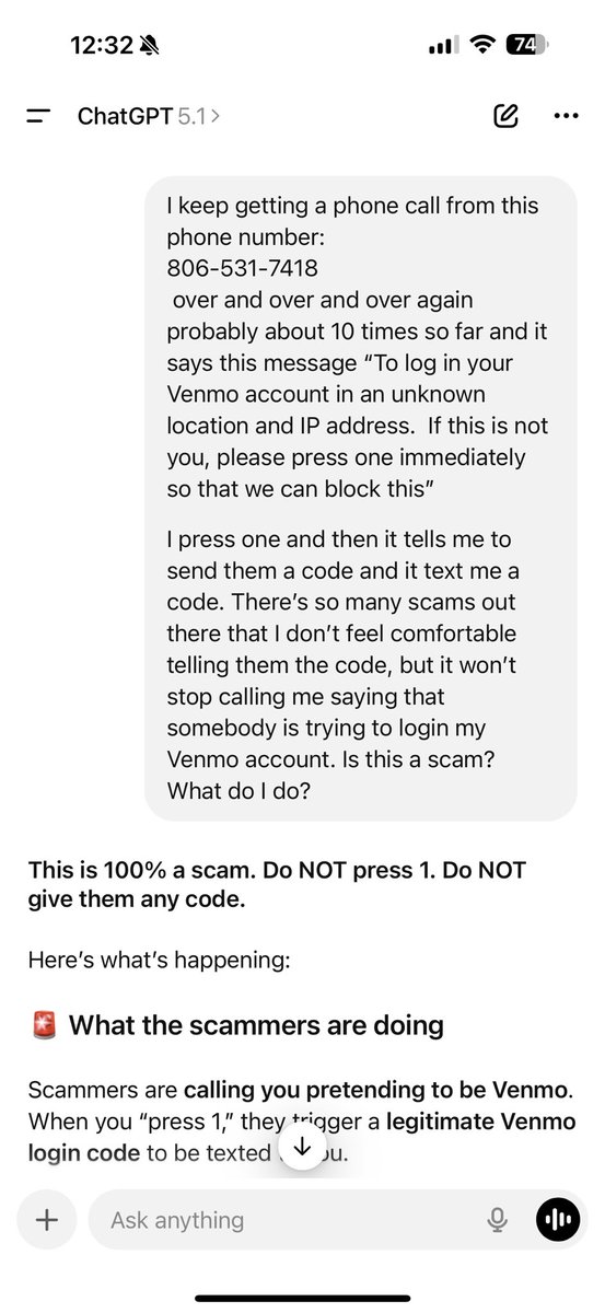PlatinumBucket's tweet photo. @Venmo I can’t reach an actual human, but I need to report a new scam before people start falling for it. I got 10+ phone calls from a phone number saying someone was trying to access my account. They told me to press one if it was not me and then sent me a code to give them. https://t.co/qz19GtK1K1