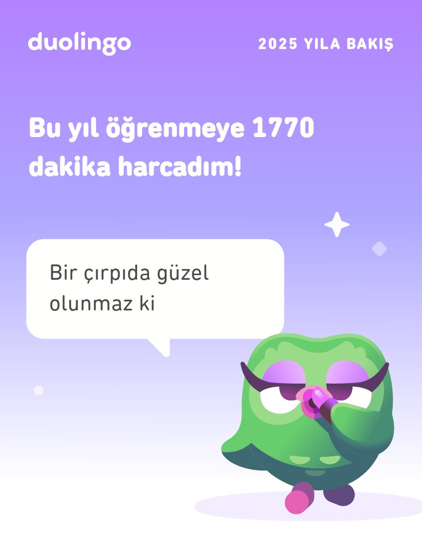 SQLGuzel's tweet image. 2025&apos;te Duolingo&apos;da ne kadar çok şey öğrendiğime bak! Sen neler yaptın? #Duolingo365