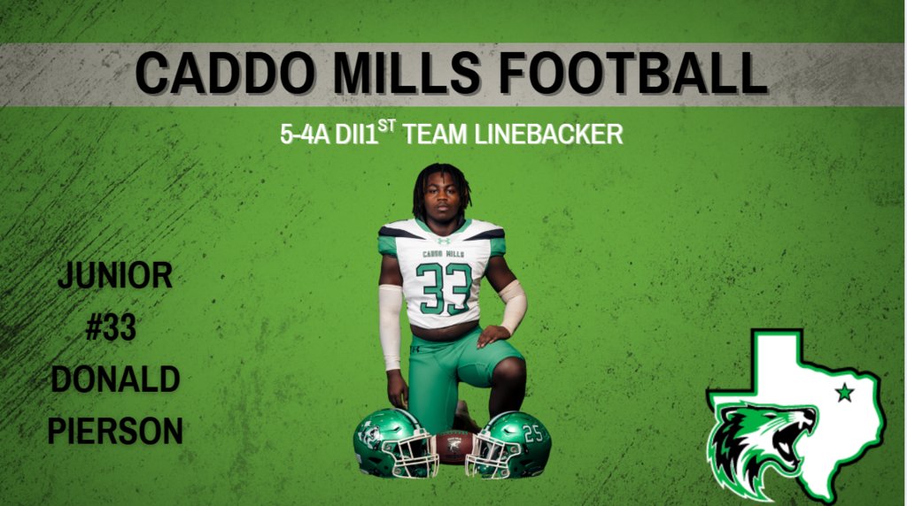 CaddoMillsHS's tweet photo. 1st Team Linebacker Donald Pierson  #unLEASH #UNCOMMON #ATMO #DARKSIDE https://t.co/Eqf3mjenyZ
