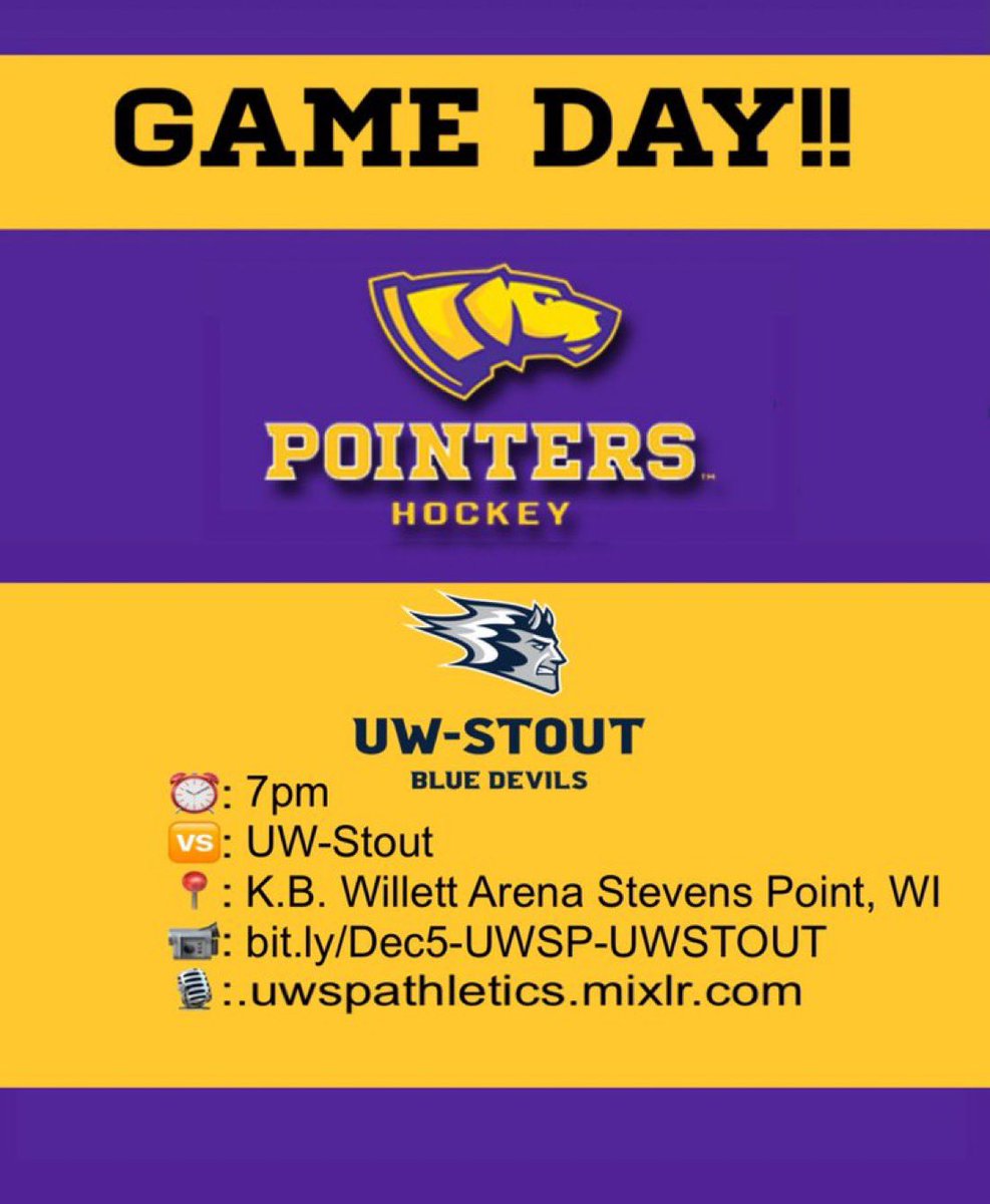 It all starts with The Pointer Hockey Pregame Show at 6:40p <a href="/Tweaver19/">Tom Weaver</a> and I will break down tonight’s matchup, news and notes from the D3 hockey world.  Please join us on our digital platform! ⬇️⬇️