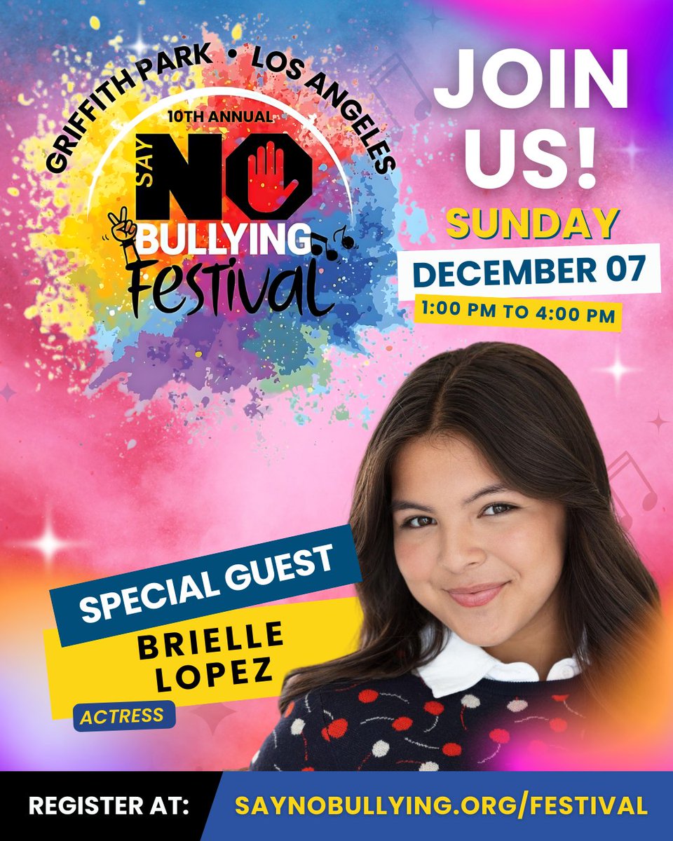 Brielle Lopez is joining the Say NO Bullying Festival! 🌟🎉 Her presence brings warmth and inspiration as we shine a light on ending bullying. ❤️✨ Come celebrate kindness, empowering voices, and uplifting moments! 👉 saynobullying.org/festival #SayNOBullying #EndBullying