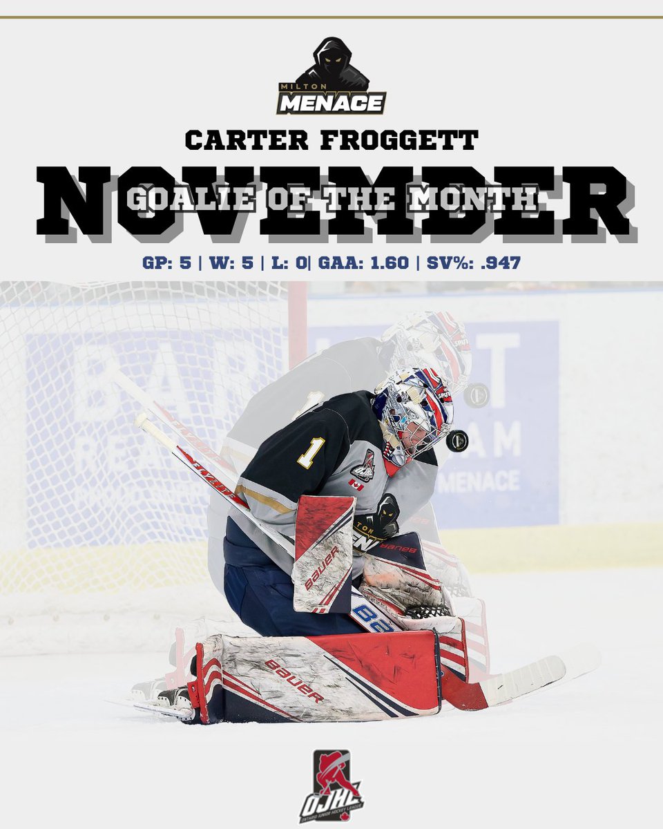 📣 OJHL November Honors Announced!
The OJHL is proud to recognize our Players and Goaltender of the Month for November:
🏒 West Conference Player of the Month: Tate Collins – Toronto Patriots
🏒 East Conference Player of the Month: Nathan Phillips – Newmarket Hurricanes
🧱