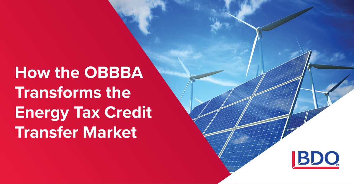The OBBBA brings changes to energy tax credits, affecting both buyers and sellers in the transfer market. With new restrictions and compliance hurdles, it’s crucial to understand how these updates impact your tax planning: bdousa.com/3M62iyu

#TaxCredits #EnergyIncentives