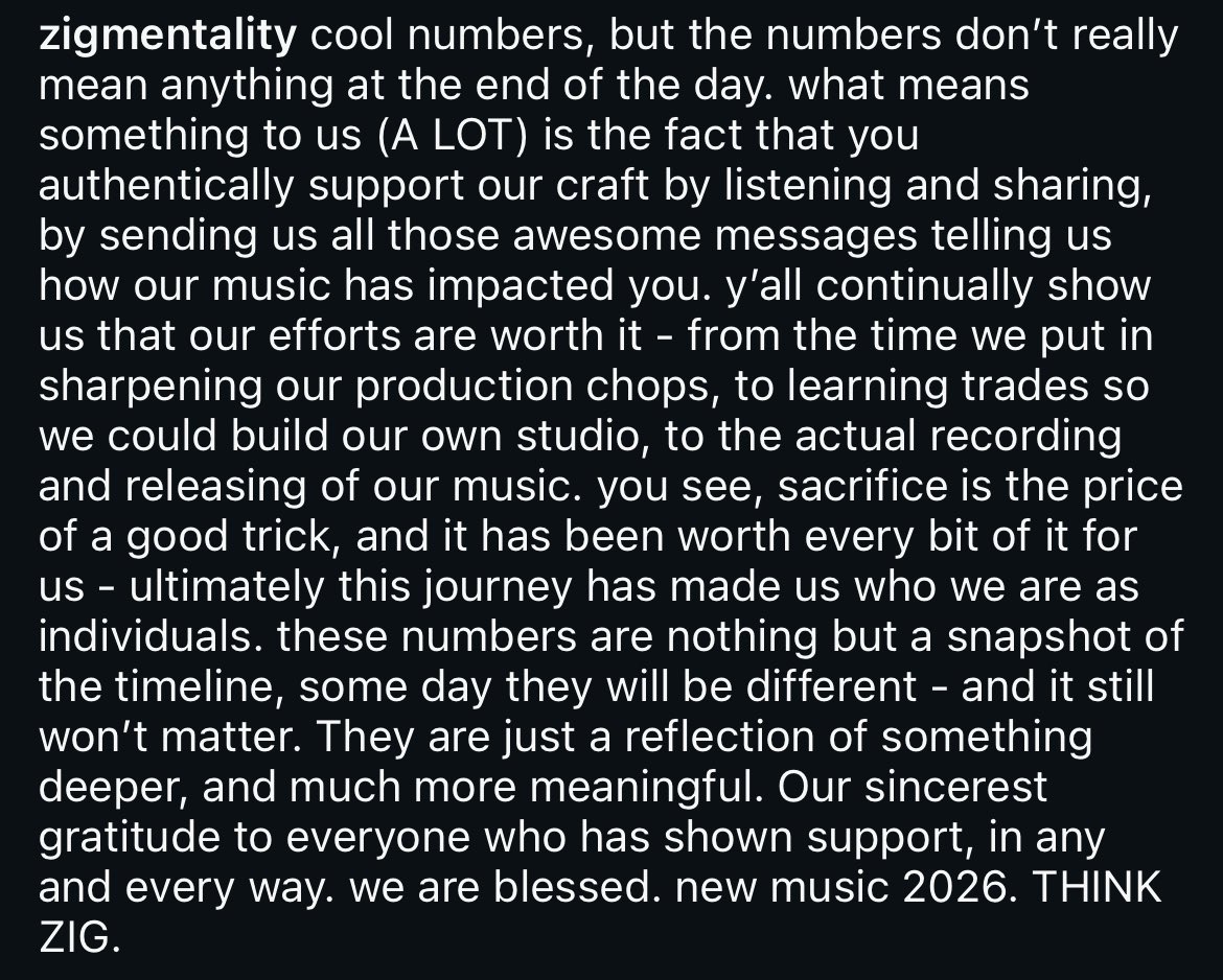 zigmentality's tweet image. love u. new music 2026. THINK ZIG.
