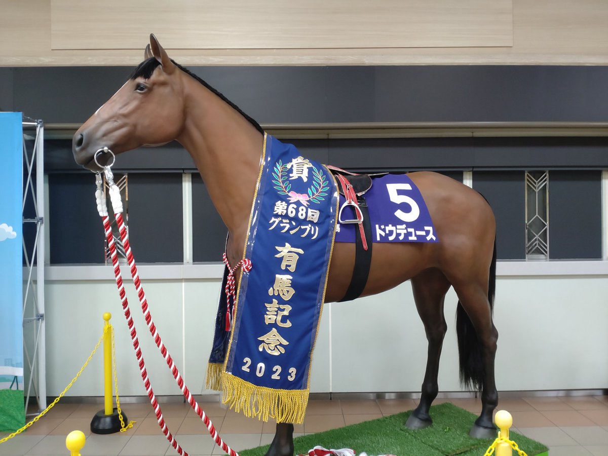 中山競馬場 地下1階42柱の所に有馬記念の肩がけをしたイクイノックス