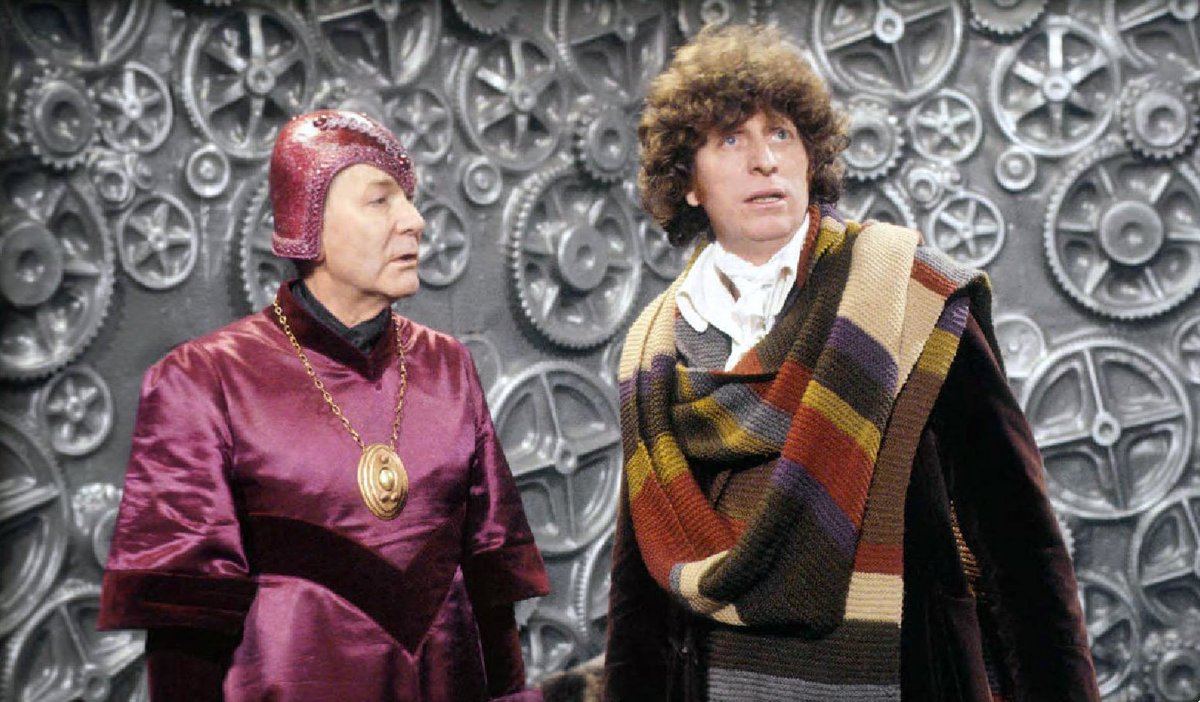 Tom Baker and John Arnatt in "The Invasion of Time". #TomBaker #DoctorWho #FourthDoctor