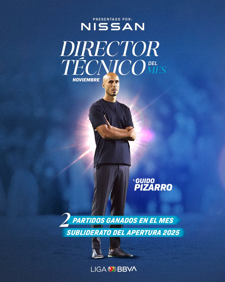 LigaBBVAMX's tweet image. ¡El reconocimiento de la afición al trabajo!

🧠⚽ Guido Pizarro fue elegido como #DTDelMes de noviembre en #LigaBBVAMX.

Presentado por @nissan_mx 🫡

#NissanEnLaLigaMX