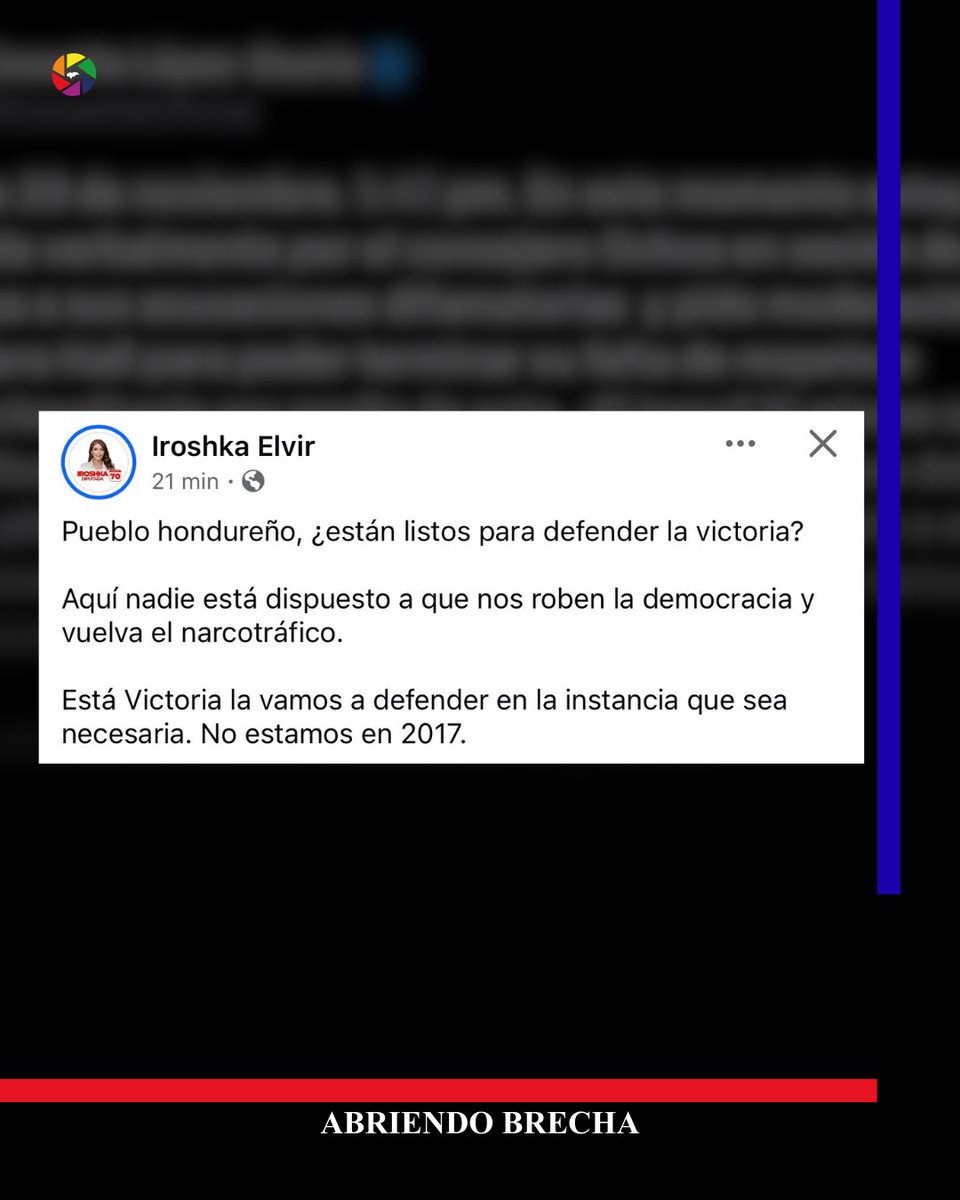 #AbriendoBrecha
“Aquí nadie está dispuesto a que nos roben la democracia y vuelva el narcotrafico” escribió la diputada del Partido Liberal, Iroshka Elvir.