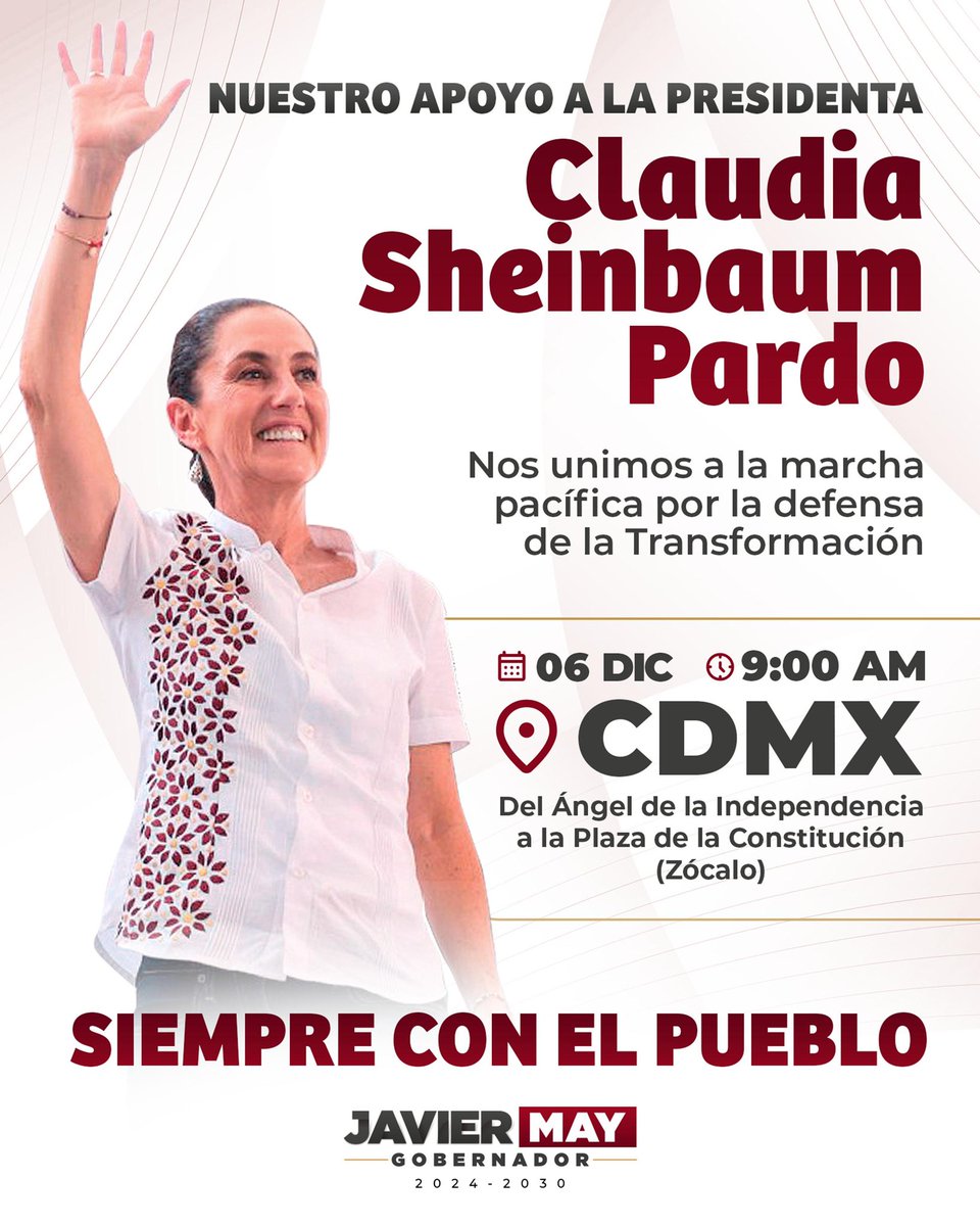 ¡Mañana nos unimos en defensa de la Transformación de México! 

Nuestro apoyo total a la Presidenta <a href="/Claudiashein/">Claudia Sheinbaum Pardo</a>.