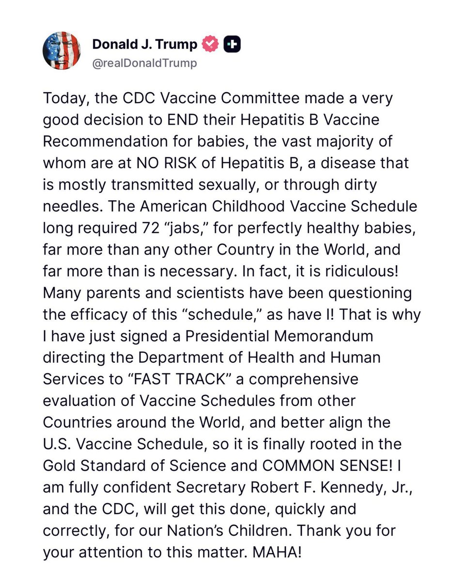 BREAKING: President Trump just ordered Secretary RFK Jr. to move toward ENDING the current American infant vaccine schedule

This is HUGE for MAHA!