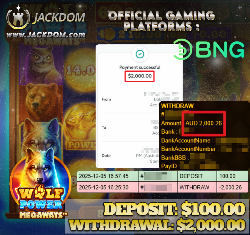JackdomAU's tweet photo. Congratulations To JACKDOM Member 🎉

🪩 PLATFORMS:  BNG
🎮 GAME: WOLF POWER
💸 DEPOSIT:  💲100.00
💰 WITHDRAW:  💲2,000.00

JACKDOM AU – The Ultimate Aussie Gaming Rush! 📣
https://t.co/MvAki1pBhf

#Jackdom #Jackdomau #PlayTogether #OnlineGaming #AussieLuck #MostTrusted https://t.co/xCxnqQOViy