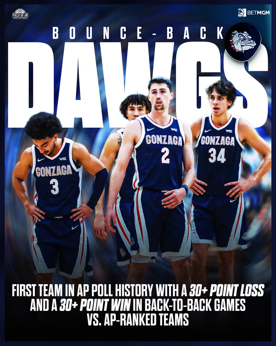 TheFieldOf68's tweet image. .@ZagMBB makes HISTORY after their bounce-back win vs Kentucky 🤯