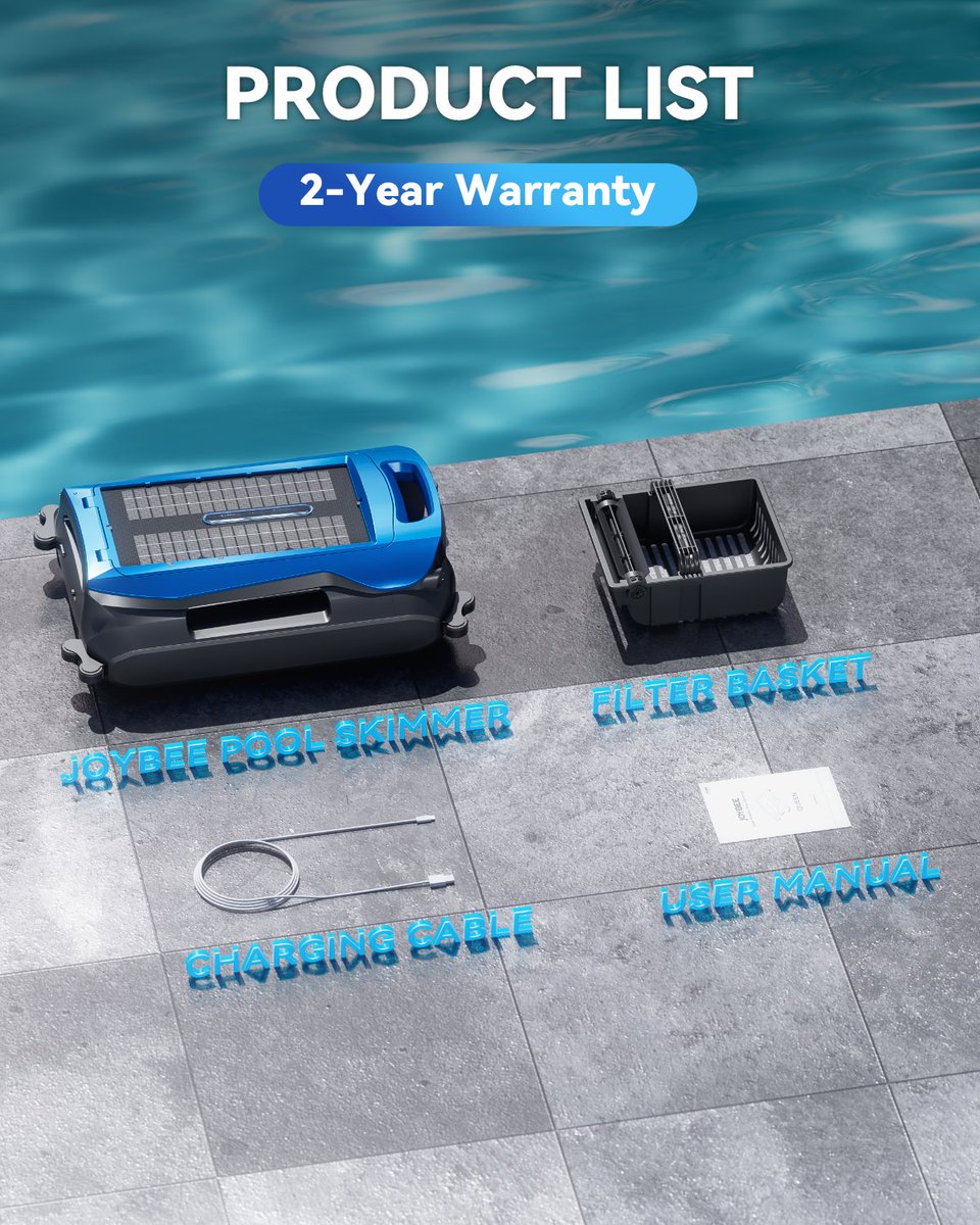 joybeerobot's tweet photo. Meet our pool-cleaning buddy’s full lineup: the main unit, filter basket, charging cable, and user manual—all set and ready.
Just drop it in the water and it gets straight to work. #Joybee #SmartPool #HomeTech #EasyCleaning #PoolSkimmerRobot https://t.co/qYzIVVqg4g