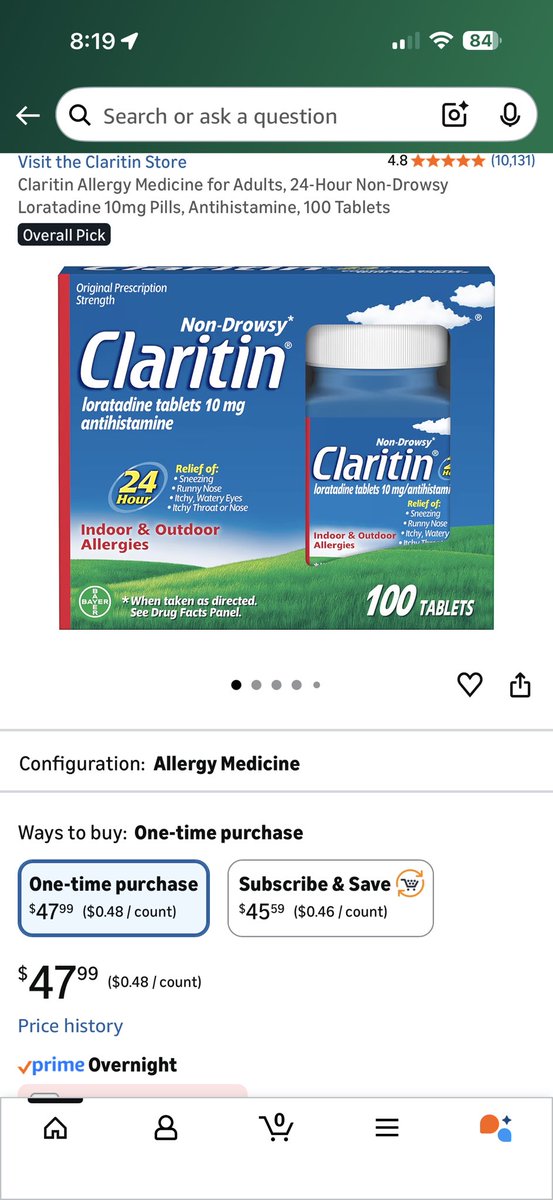 So amazing when it goes OTC !  
Loratidine 10mg 90 tablets from <a href="/costplusdrugs/">Mark Cuban Cost Plus Drug Company</a> $7.06 

Claritin 10mg 100 tablets.  OTC from Amazon $47.99.  

No Brand name OTC is $7.99 

<a href="/DrMakaryFDA/">Dr. Marty Makary</a>