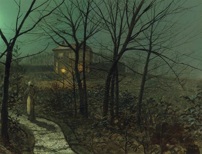 artistgrimshaw's tweet image. Woman on a path by a cottage #artbots #grimshaw