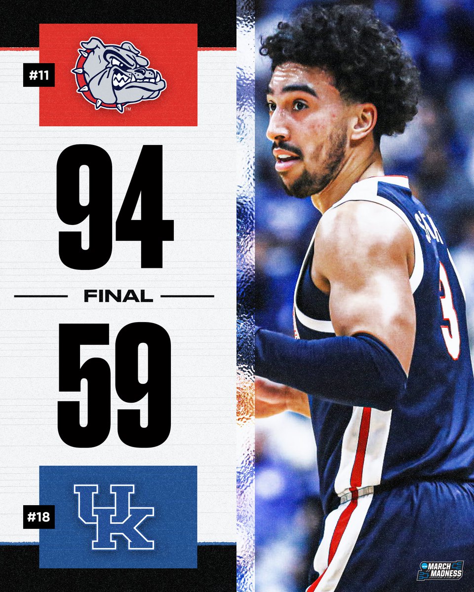 MarchMadnessMBB's tweet image. NO. 11 GONZAGA DOMINATES NO. 18 KENTUCKY 😳

The Zags breeze past the Wildcats in Nashville 🐶