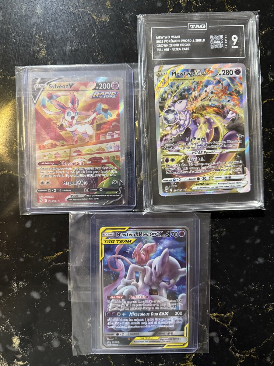 SNS_CC's tweet photo. POKEMON SINGLES FOR SALE ‼️ 

Priced to move, includes shipping! 
$975 shipped for the lot($300<market), otherwise 

All NM
Mewtwo & Mew GX - $210
TAG 9 Mewtwo VSTAR- $155
Sylveon V- $145
Special Delivery Charizard- $125
Mewtwo ex- $120
Mew ex- $110
TAG 9 Ancient Mew- $95
Jolteon VMAX- $60
Mew ex SV- $55
Jolteon V- $50
Charizard VSTAR- $50

@BUYSELLTRADETCG 
@ArnoldMoger