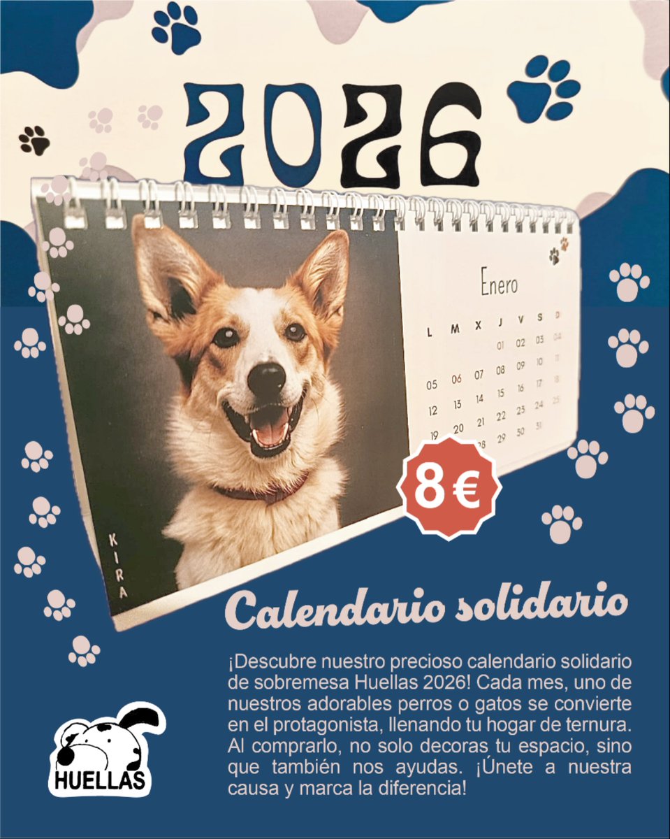 ¡Os presentamos el nuevo calendario solidario «HUELLAS 2026»! 
Este maravilloso calendario da protagonismo a los perros y gatos que cuidamos. Es el regalo perfecto. Cada compra ayuda a los más de 330 perros y gatos que esperan un hogar.
¡Gracias!
#Ávila