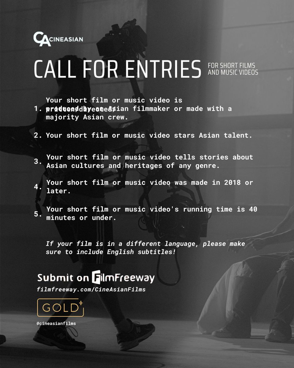 CineAsianFilms's tweet photo. Submit your short film or music video to us through FilmFreeway: https://t.co/ro831eQs5T

We accept all genres under the short film category as long as your projects meet our requirements. Please provide English subtitles as needed.

We can't wait to check out your work! https://t.co/bWtZcBtc2T