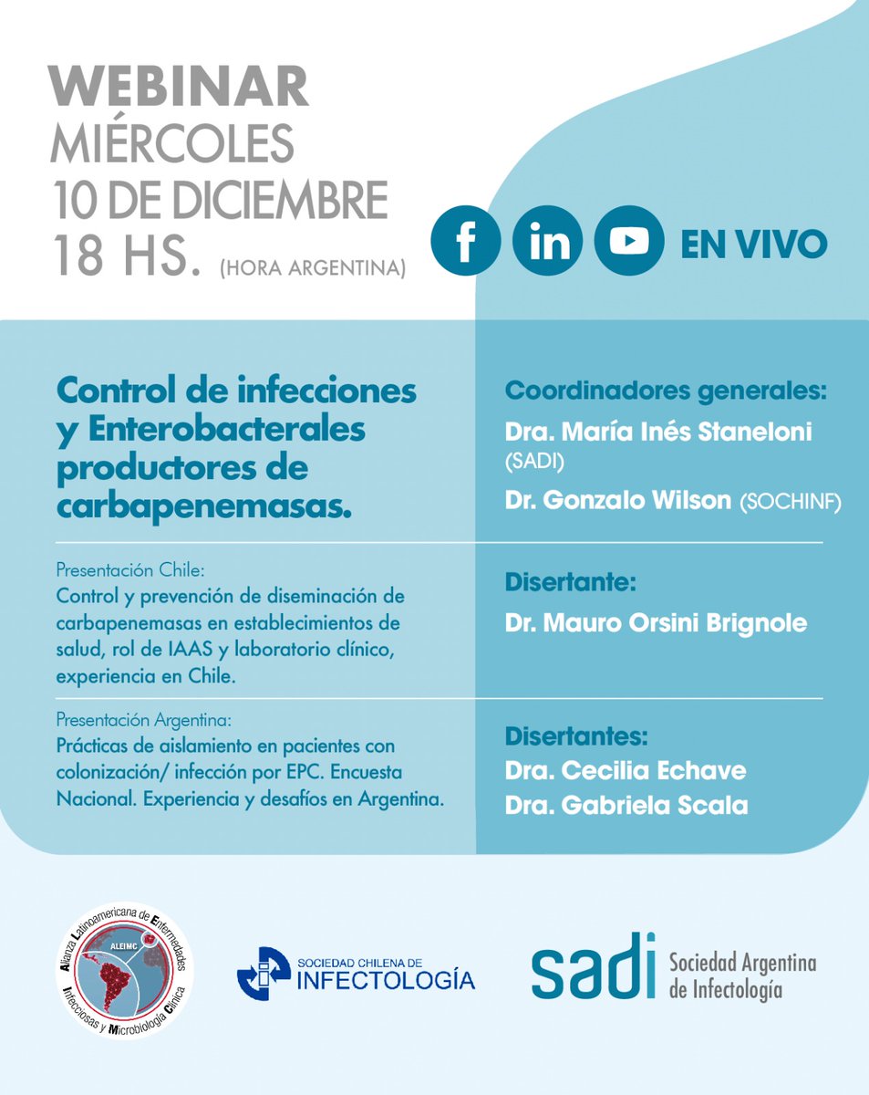 SochinfOficial's tweet photo. Tenemos el agrado de invitarlos al I Webinar conjunto entre @SADI_arg  y Sochinf en el marco de la Alianza Latinoamericana de Infectologia y Microbiologia Clínica @aleimc_

No se pierdan la transmisión en 

https://t.co/ITn6MXIeto https://t.co/Mkbphm0ShH
