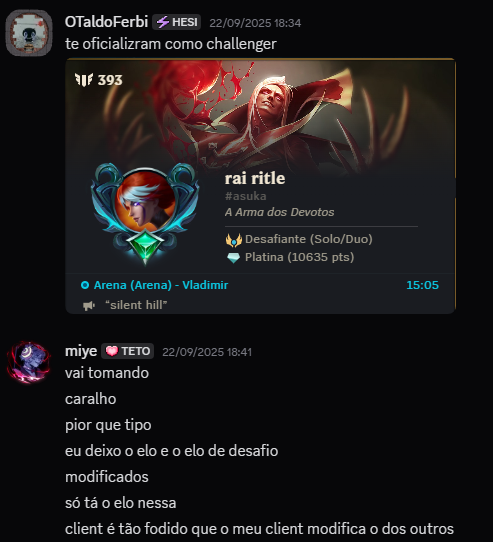 CradelOfForest's tweet photo. pior que atualmente só jogo lol por causa de custom lobby e custom skin

e o client desse jogo é tão porco que uma coisa que eu faço NO MEU também muda no client dos outros https://t.co/8Pfxkvld3m
