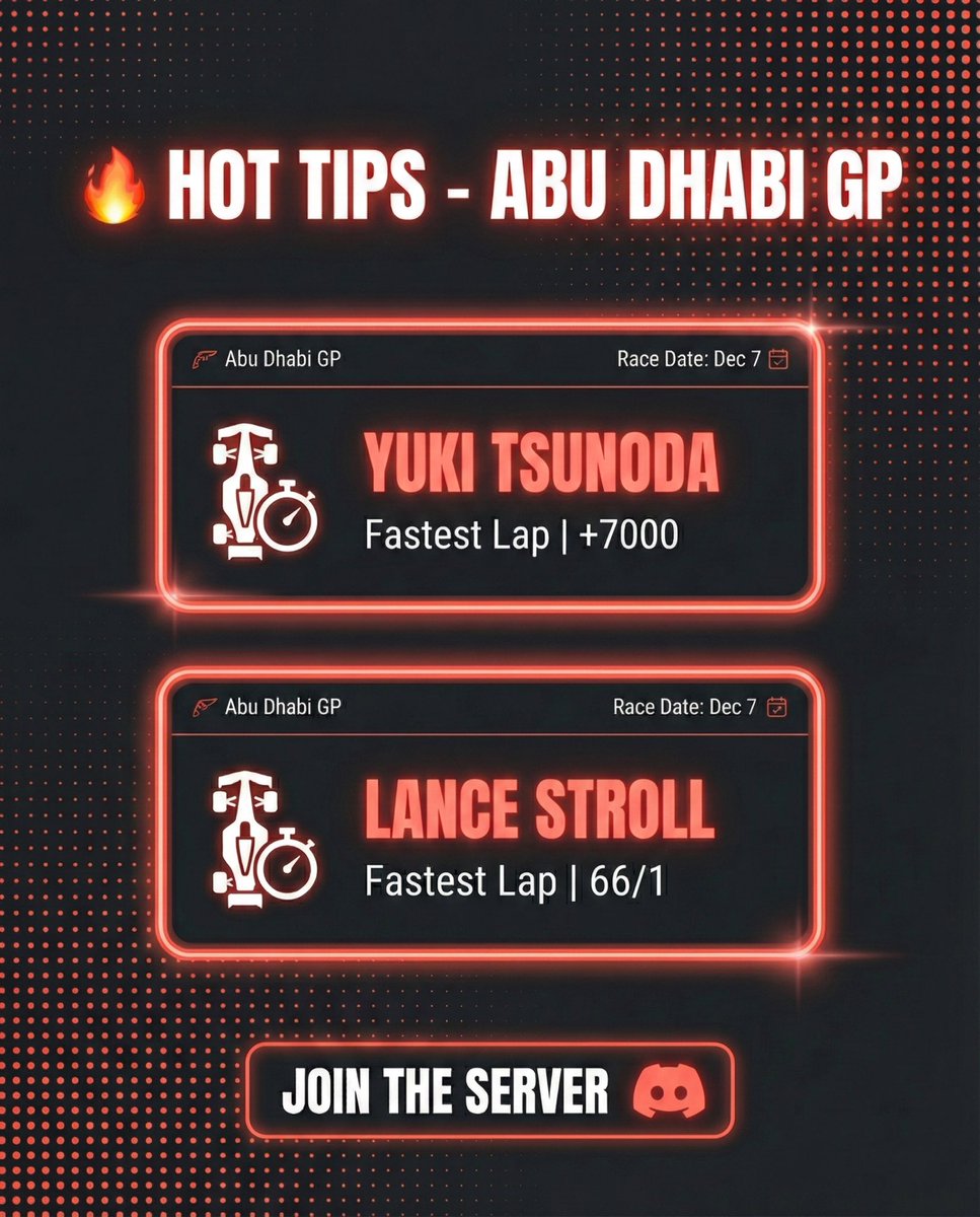 ApexInsiders's tweet photo. 🚨 LAST RACE OF 2025 🚨
Apex Insiders just found absolute gold on the season finale card. Books are sleeping. We’re not.
One race left to close the year green.
Jump in the Discord now (free) before lights out.
→ https://t.co/7kg9CuFCoh
Let’s end 2025 with a bang 🏁💰
#ApexInsiders #AbuDhabiGP
