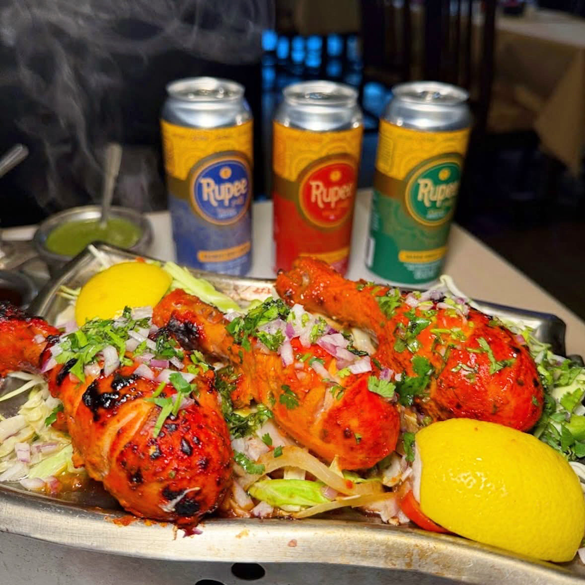 ✨Tandoori glow, Rupee flow.🍻Thats the combo! 🍗

#indianfood #tandoorichicken #indianbeer #beer #indianrestaurant #beerandfoodpairing #beerlover #tandoori #beertime #basmatiricelager #ipa #mangowheatale