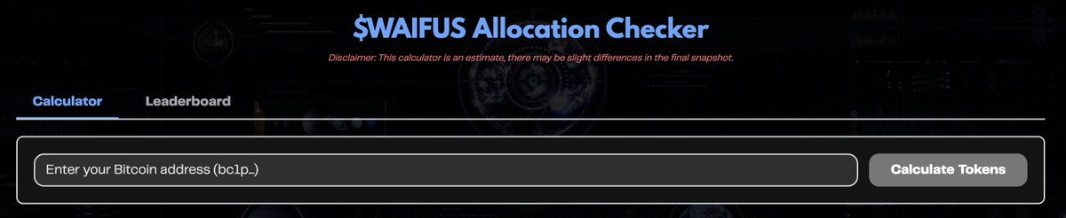 UPDATE: $WAIFUS allocation calculator now reflects all snapshot data to date

✅ ’Stake Rewards’ Szn 1 &amp; 2
✅ ‘Locked Genesis’ Szn A
⏳ ‘Holder Airdrop’ Base + Bonus

→ app.yuzo.xyz/calculator/

⚠️ ‘Holder Airdrop’ (30%) may adjust based on Yuna(s) held at stealth snapshot