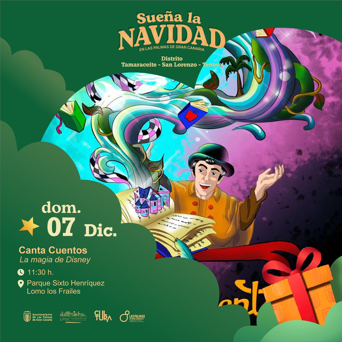 🎄✨ Este domingo te invitamos a descubrir "La magia de Disney" a través de un Canta Cuentos lleno de color e ilusión.

Un plan perfecto para disfrutar en familia dentro de Sueña la Navidad.

📅 7/12
🕦 11:30 h
📍 Parque Sixto Henríquez – Lomo Los Frailes

#distritotamaraceite