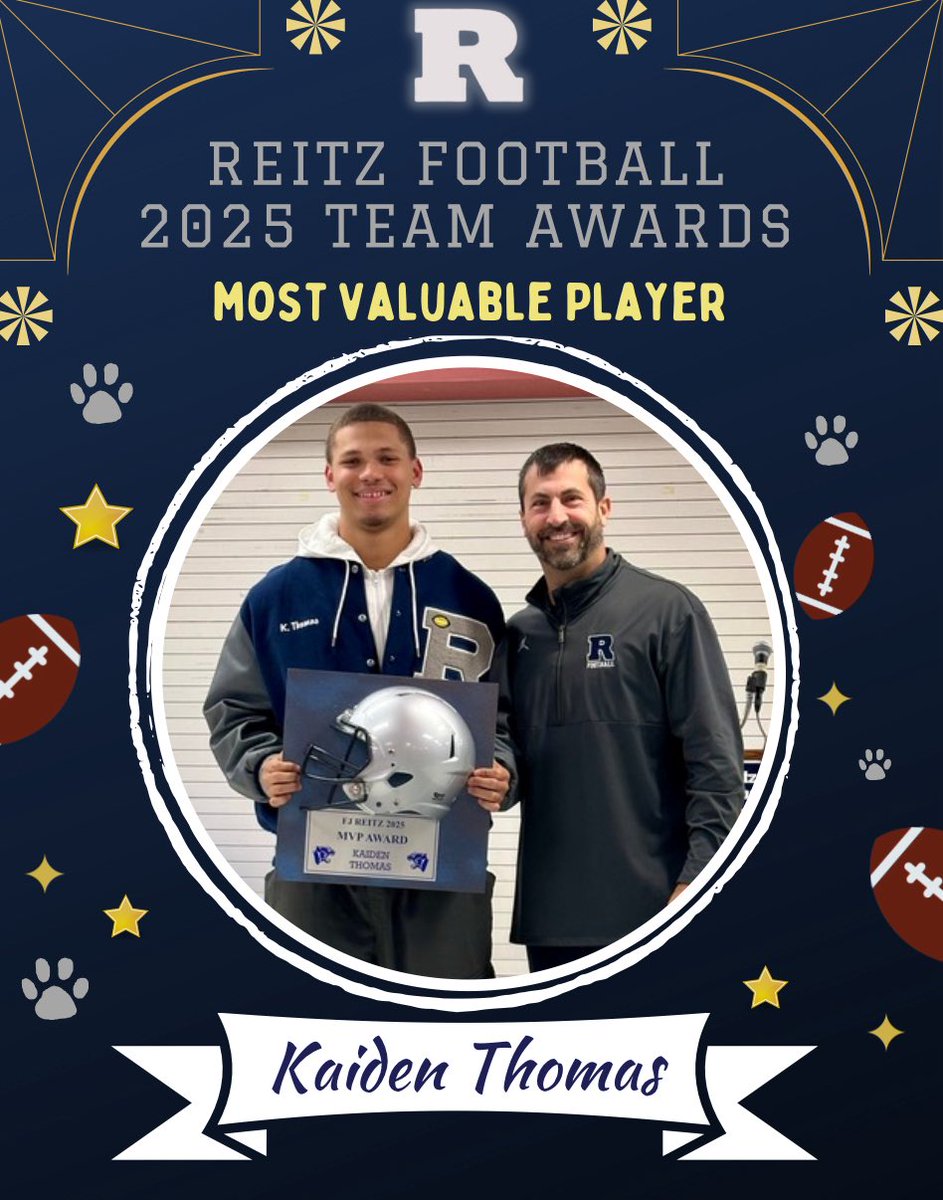 REITZ FOOTBALL TEAM AWARDS🏅🐾🏈

Most Valuable Player - Kaiden Thomas (Sr) <a href="/KaidenThomas07/">Kaiden Thomas</a>