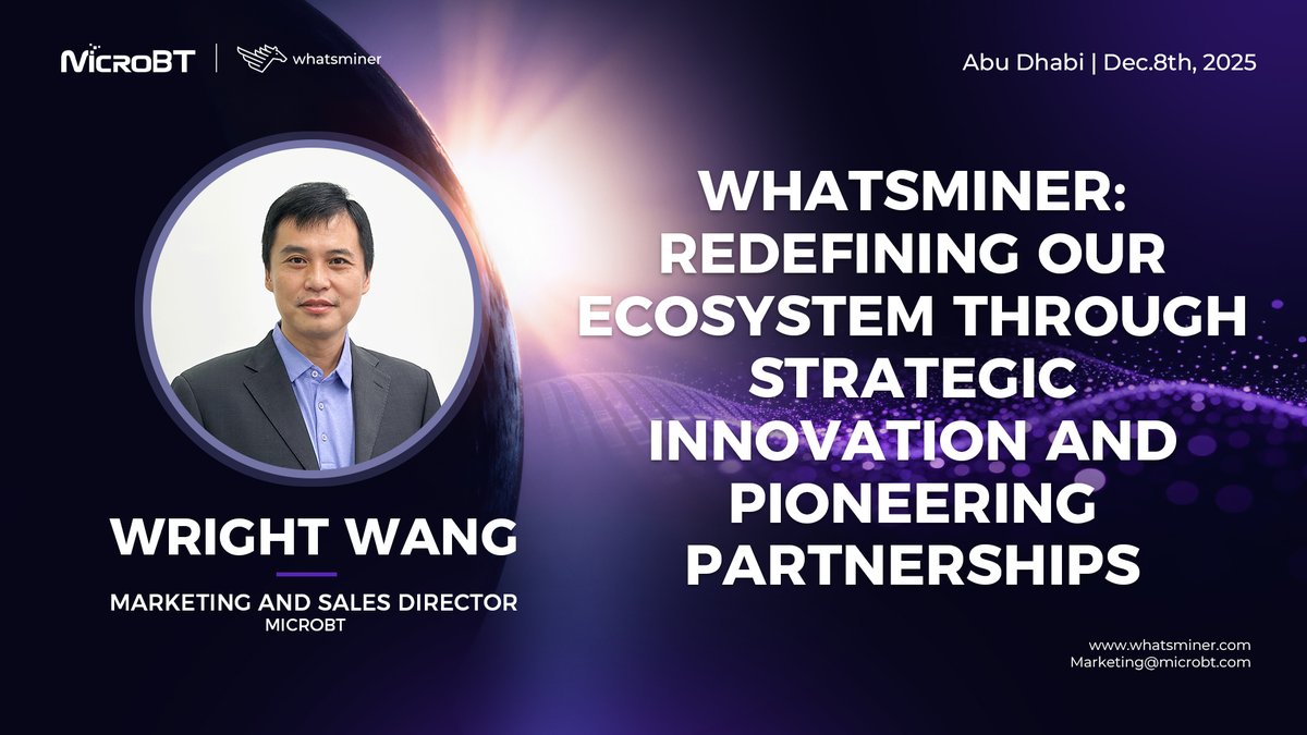Whatsminer_MBT's tweet photo. ✨This is our highlight for the industry's future. At the WhatsMiner M70 Launch Event, Wright Wang, representing #MicroBT as Marketing & Sales Director, will unveil our market strategy: @Whatsminer_MBT is redefining the #MiningEcosystem."
Learn how our commitment to strategic innovation and partnerships defines the next chapter for mining.
Dec.8 | Abu Dhabi
#WhatsMinerM70 #BitcoinMining #MiningInnovation #JointMining #partnerships