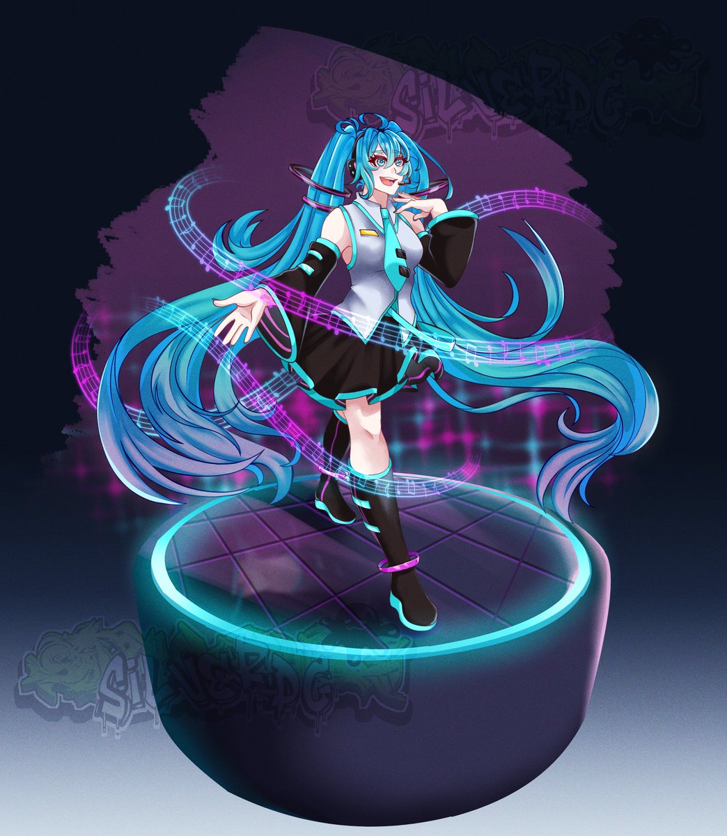 Practicing a little splash-art with Miku today ✨
I wanted to study the coloring style and dynamism that Honkai SR has in its splash art!
Had a lot of fun experimenting with the hair flow and the coloring 💙🎶
Hope you like how she turned out!

#digitalart #illustration #vocaloid