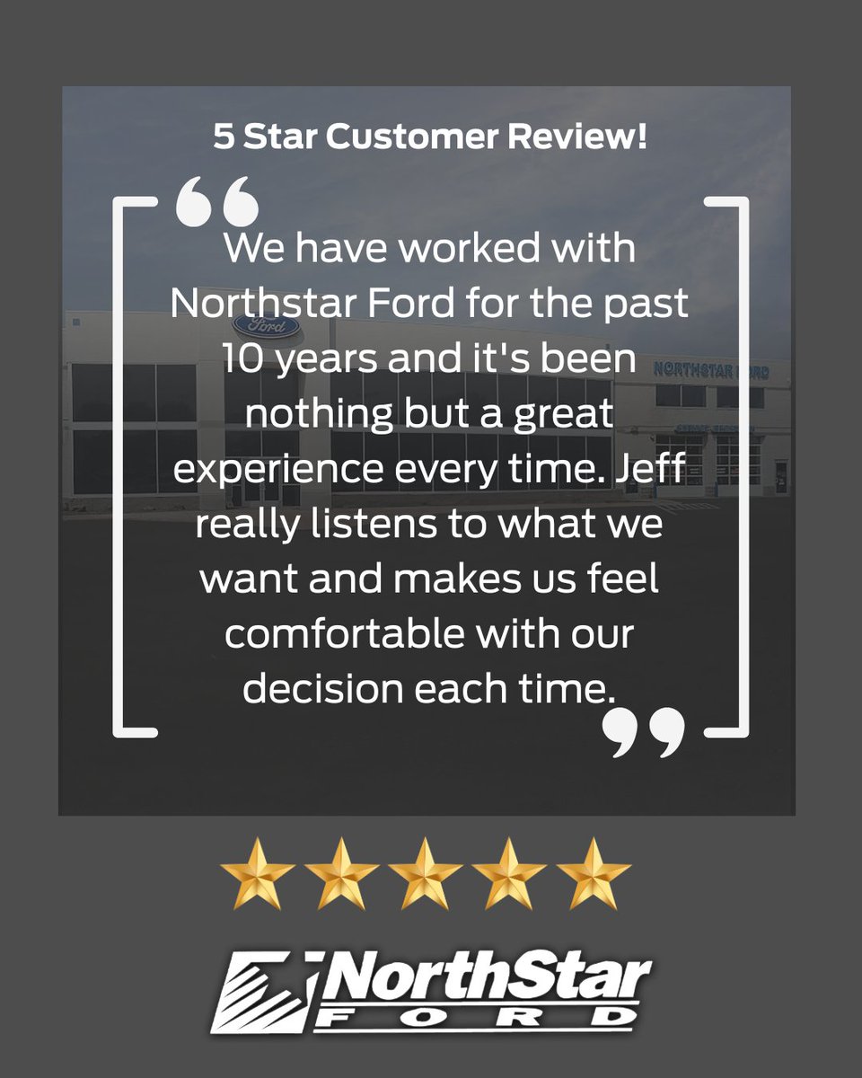 ⭐⭐⭐⭐⭐ Your kind words mean the world to us. Thank you for being part of the NorthStar Ford family!

#NorthStarFord #Ford #Happycustomer #Duluth #Minnesota #Twinports