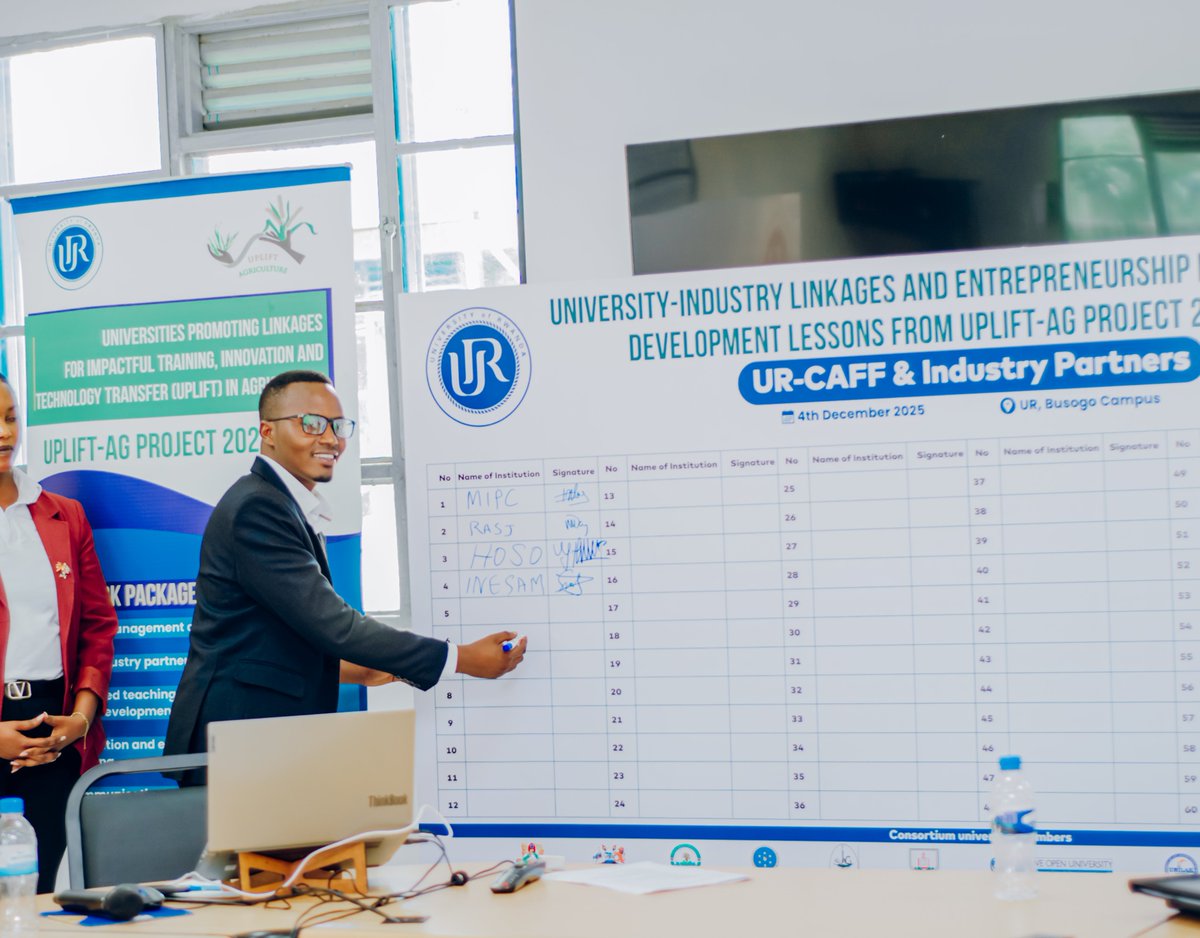 Inesam_rw's tweet photo. Glad to join the CAFF–Industry Partners MoU workshop at @UR_CAVM, where our CEO Samuel TURAHIMANA engaged in discussions to strengthen collaboration in agriculture, food science, and forestry, and signed a symbolic commitment supporting industry–academia partnerships today. https://t.co/fLaBbyED0B