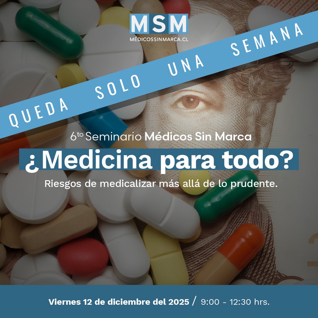 ⏰ ¡Queda solo una semana!

Este 12 de diciembre conversaremos sobre los riesgos de la medicalización más allá de lo prudente en el Seminario Médicos Sin Marca 2025.

🎟️ Entrada gratuita.
🔗 Inscríbete hoy en: docs.google.com/forms/d/e/1FAI…