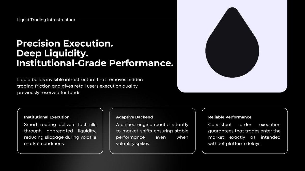 dimakuncik's tweet image. Most traders think they lose because of “bad timing.”
In reality, their platform fails before they do.

@liquidtrading builds on infrastructure that removes these hidden losses.

✧ Smart execution routes orders through deep aggregated liquidity - no more fighting slippage
✧ The…