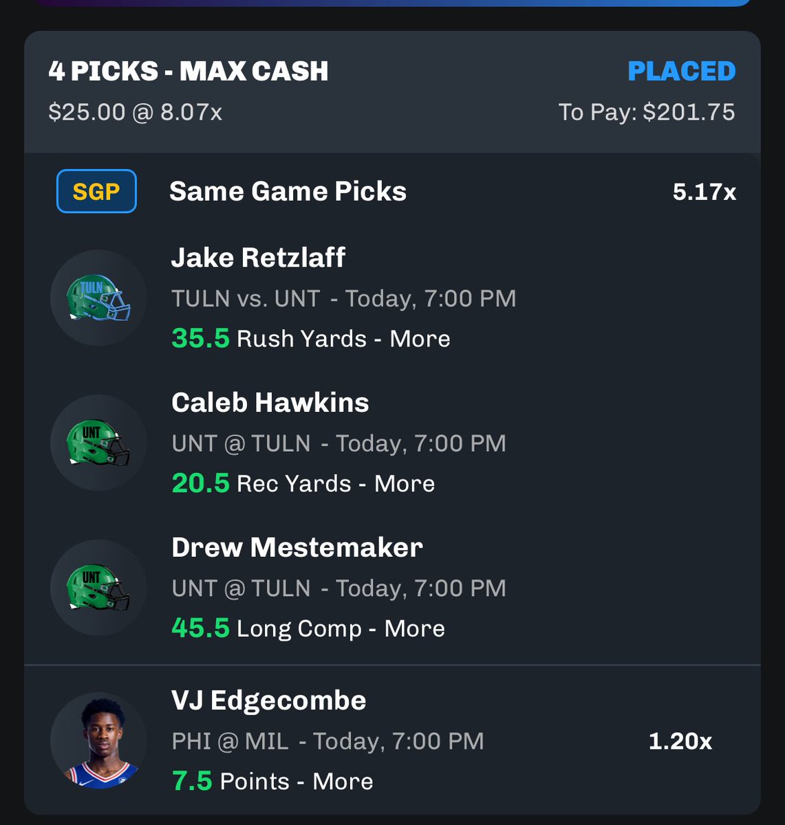 CoinofCollect's tweet image. CRAZY FREE PARLAY!!!!! 95% sure this hits.  100% sure it’s hitting without longest completion.    GENUINELY BEST CFB GAMBLE OF THE WEEK!!!!!
#college #cfb #cfbpicks #cfbprops #northerntexas