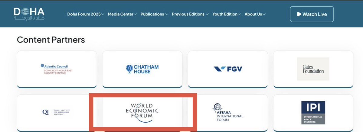 LauraLoomer's tweet photo. NEW:

@TuckerCarlson is now pretending like he opposes the World Economic Forum @wef because of “elitism”.

What he doesn’t want you knowing is that he’s speaking at the Doha forum in Qatar this week, which is literally being 
sponsored by the World Economic Forum. 

Total hypocrisy!

RECEIPTS 👇🏻