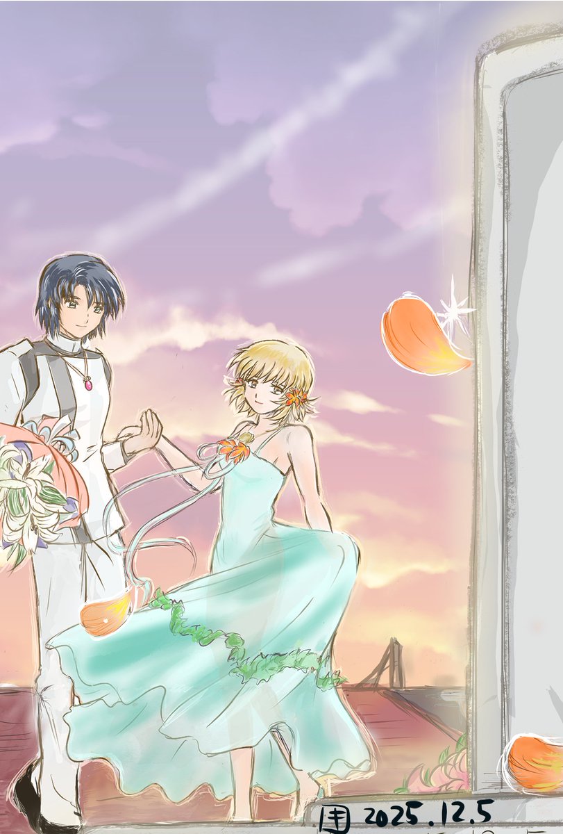 #カガリと暁の車 

すみません、花びら無い方の画像を間違えて貼ったので上げなおし。

素敵なタグ使わせて頂きました。

二人のイメージが強いですが…暁の車はウズミとカガリの別れと継承の歌だと聞いた気がするので🥲
ウズミ様の慰霊碑とカガリ。

描いて貼る前に寝落ちしてしまった。。。😅