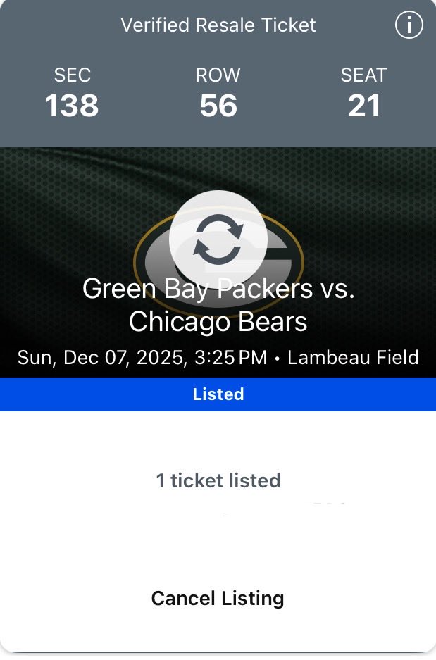 bubblerman's tweet photo. Selling an extra ticket to the packers game for $400, dm if interested https://t.co/0HtcuUw85b