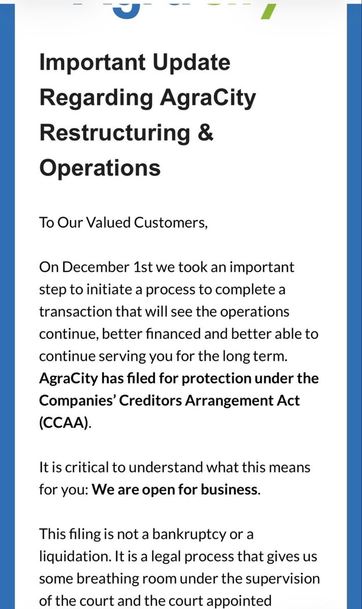 AgraShitty has filed for bankruptcy protection. Where did all that money go from Oct 2024 to June 2025 though when they took everyone’s money and never delivered. 
Odd that Genesis Fertilizers LP has also filed for bankruptcy protection, that is all the farmers investment money.