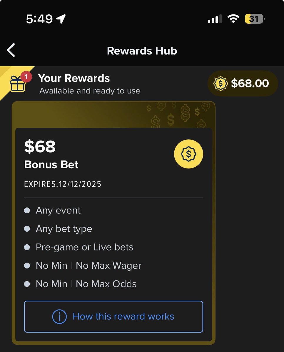 With a week off due to vacation your #KingOfBonusBets has returned with a winner on <a href="/FDSportsbook/">FanDuel Sportsbook</a> in the First/Last TD contest. I thought I’d get $2 since Gibbs was the most obvious play for it. $68 to lose creatively #BonusBets #GamblingX