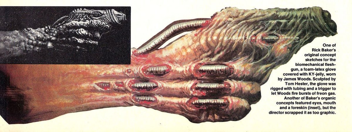 Rick Baker’s concept art for the “flesh gun” in David Cronenberg’s Videodrome (1983)