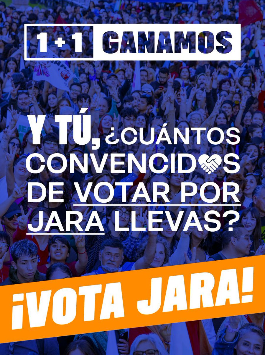 Ya pues! … salgamos a convencer a alguien este finde y todos los días que nos quedan antes del 14 😉

Si tú sumas 1 y yo sumo otr@, ganamos con @jeannettejararoman ✨️

¿Mejor panorama o mejor panorama? 💕🇨🇱”

#estoyconjara #jarapresidenta