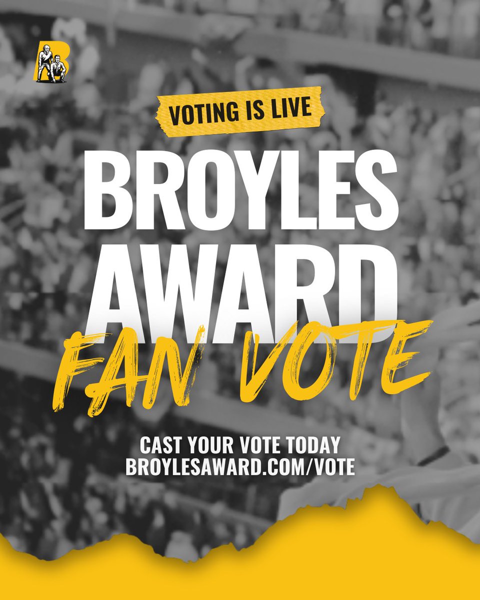 BroylesAward's tweet photo. In this new era of college football, FANS help write the story.
Cast your vote and help decide this year’s Broyles Award finalists.
Vote here: https://t.co/3vjCtogafI
TIMELINE & RULES:
👉 Each person can vote once every 24 hours.
👉 Each vote also serves as an entry to win two VIP passes to the Broyles Award Ceremony.
👉 Finalists will be announced on Monday, December 8th at noon CST.
🗳️ FINALISTS FAN VOTE:
December 2nd (Noon CST) - December 7th (11 PM CST)
Fans vote for their coach to become a finalist.
🗳️ WINNER FAN VOTE:
December 9th (Noon CST) - January 26th (11 PM CST)
Fans vote for their coach to be the 30th Annual Broyles Award Winner.
Cast your vote now! 🏈
👉 https://t.co/3vjCtogafI