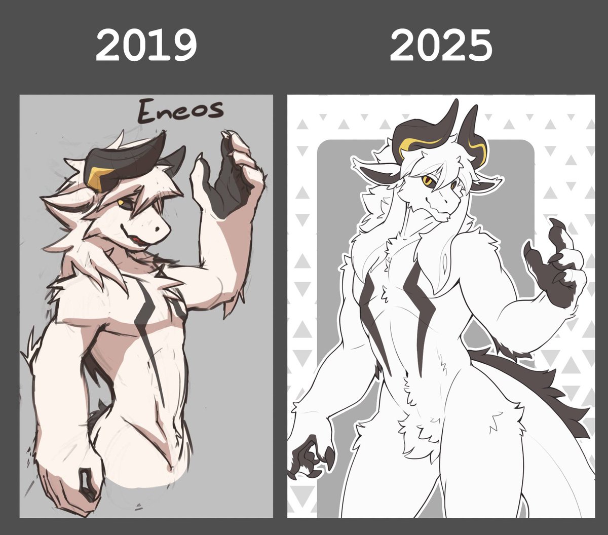 Fluffy boi anniversary ✨ 6 years ago I drew Eneos for the first time, let's compare the fluffiness level.
What's your older OC design?