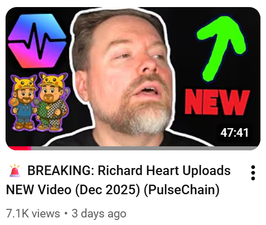 ❤️💛💚💙

🎩 A few months ago I joked about a scenario where Richard Heart pretends to delete his twitter to cause capitulation. 

What we got was actually more comedy:

🔴 He releases a 50-minute video and everyone just says he abandoned anyway.

Either way, the Price is down to