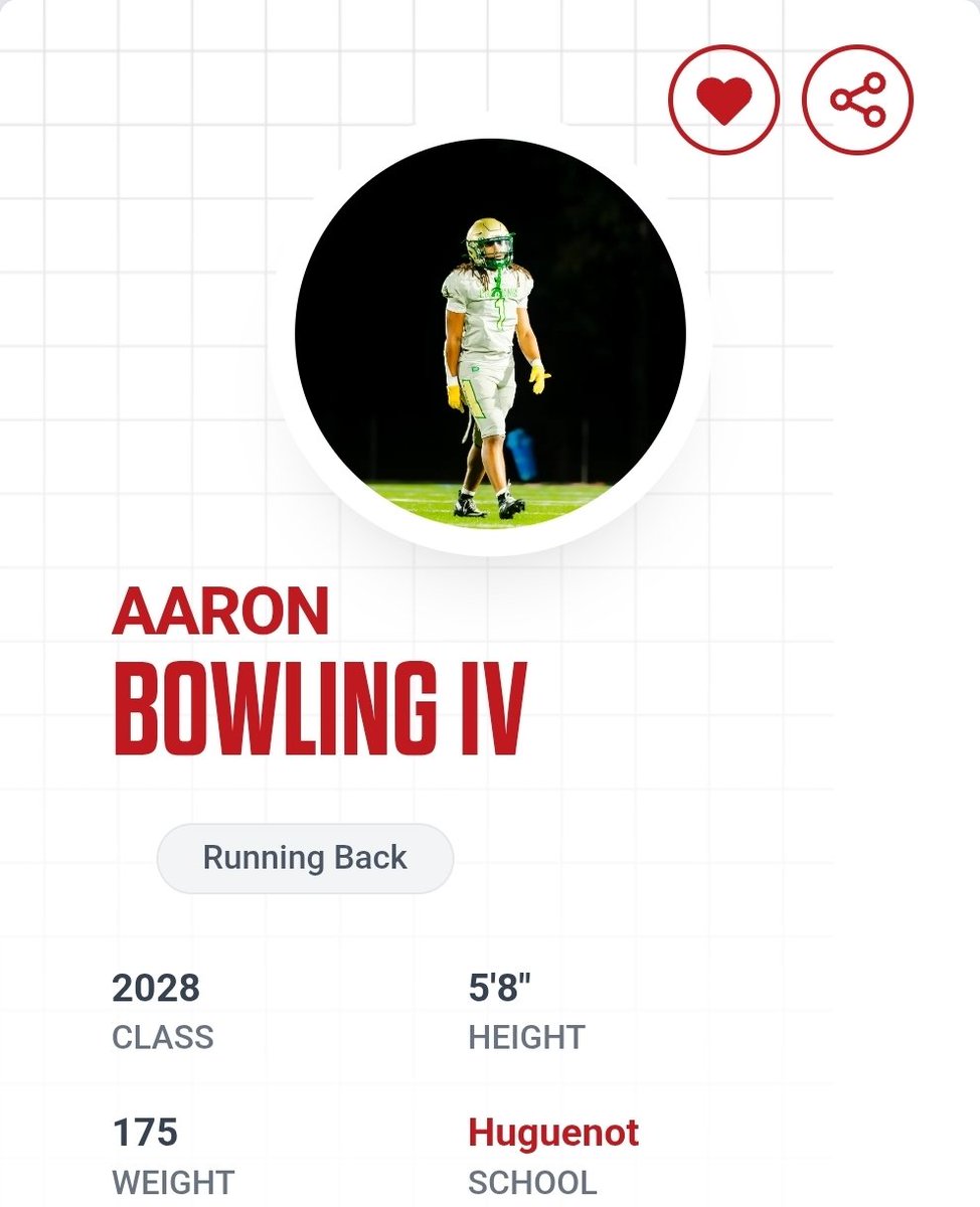 Honored to be acknowledged as the 5th best Rb &amp; 38th overall best player in the state of VA for the C/o 2028 by <a href="/PrepRedzoneVA/">Prep Redzone Virginia</a> <a href="/PrepRedzone/">Prep Redzone 🏈</a>. Than you. 

<a href="/HuguenotFB/">Huguenot Football</a> <a href="/coachscott33/">Coach Charles Scott</a>
<a href="/carljfred/">Carl Frederick</a> <a href="/WillVapreps/">Will Vapreps Garlick</a> <a href="/VaPrepsRivals/">Virginia Preps</a> <a href="/On3sports/">On3</a>