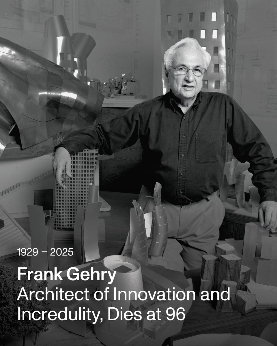 #ArtnetNews: Famed American architect Frank Gehry has died at age 96 in his Santa Monica home after a brief respiratory illness. He is survived by his wife, three children, and an unparalleled portfolio of international monuments, like the Guggenheim Bilbao in Spain and Los