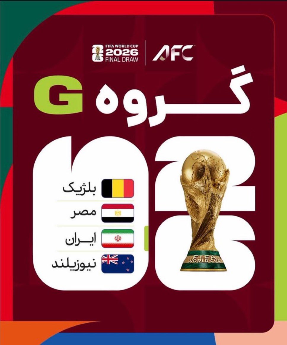 گروه‌بندی جام جهانی اعلام شد و تیم ملی ایران در گروه G با بلژیک، مصر و نیوزیلند قرار گرفت. این گروه آسانی نیست، اما تیم ملی تجربه، کیفیت و شخصیت لازم برای رقابت در بالاترین سطح را دارد. با حمایت هواداران و آماده‌سازی دقیق کادرفنی، هدف ما صعود و ثبت عملکردی در شأن فوتبال ایران است